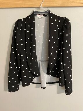 ANDREE BY UNIT Black and White Polka Dot Open-Front Blazer Small